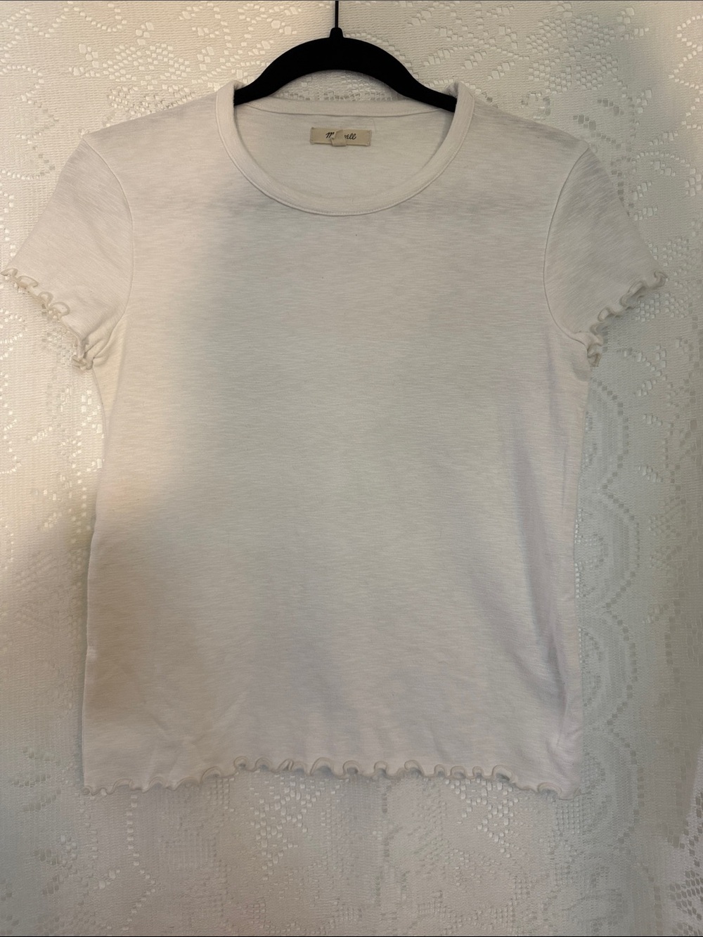 Madewell Women's White Ruffle-Edge Short Sleeve Tee